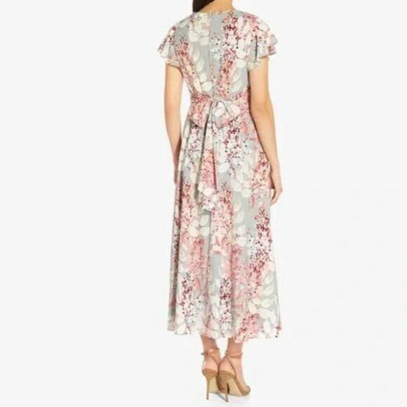 Adrianna Papell Sz 16 Aqua Multi Floral Printed Surplice Fit & Flare Dress - Picture 13 of 14